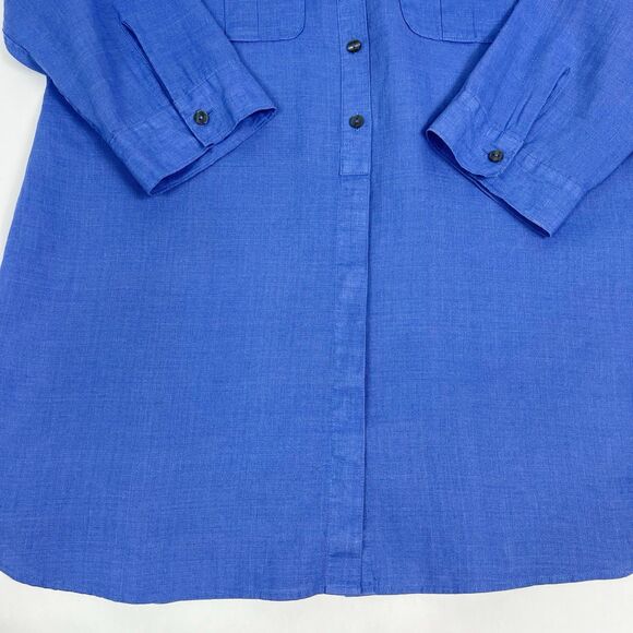 Chico’s 1 No Iron 100% Linen Blue 3/4 Sleeve Hidden Button Top Women’s 8 - Picture 4 of 9